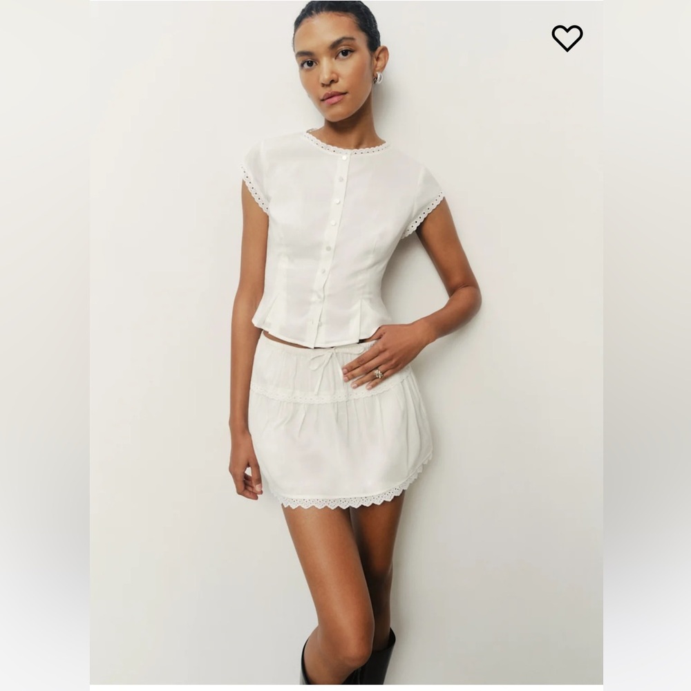 Reformation Valetta White Lace Trim Two-Piece Set